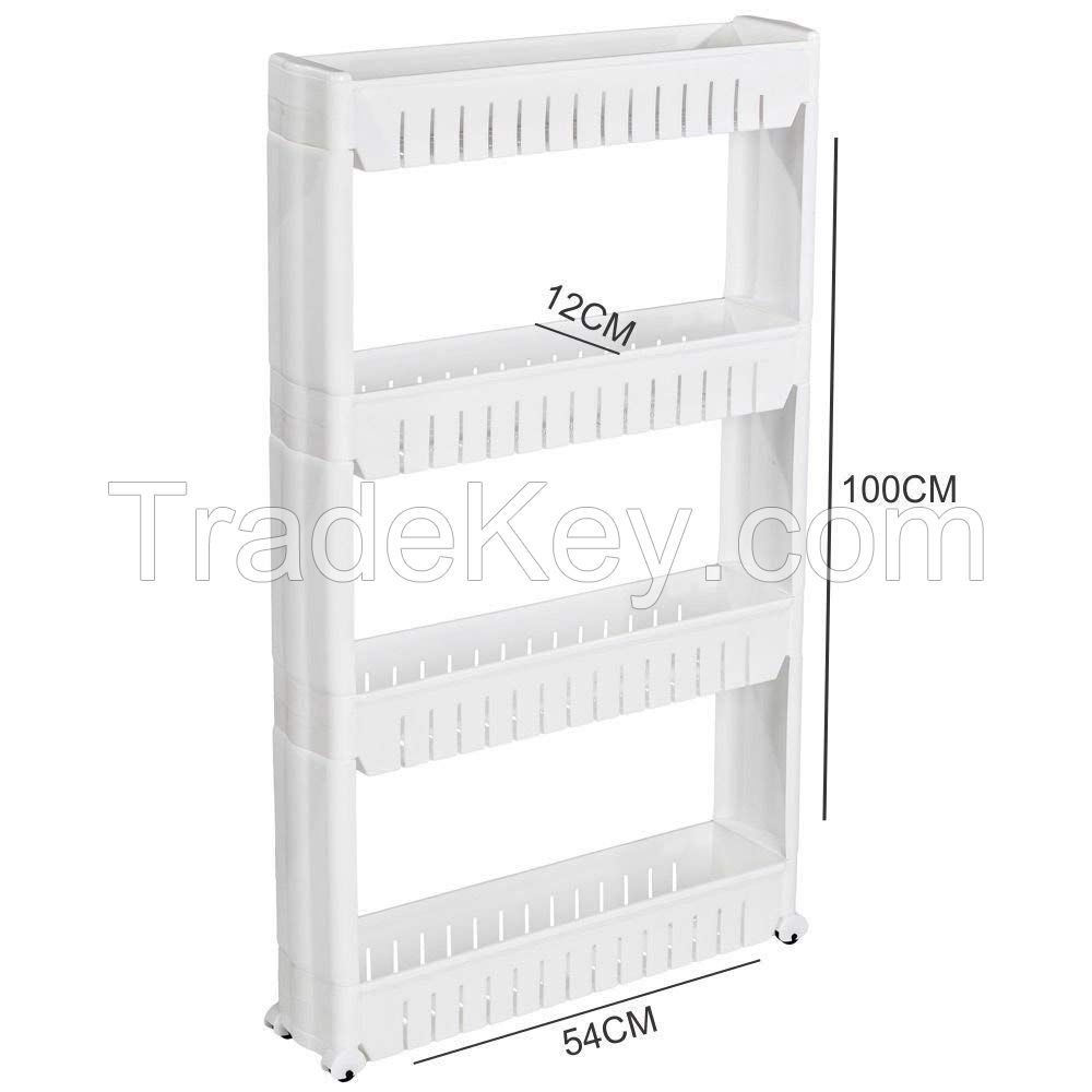 4 Layer Space Saving Storage Organizer Rack Shelf with Wheels for Kitchen Bathroom Bedroom