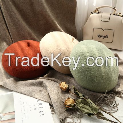 Wholesale pumpkin cap leisure woolen top quality pearl beret