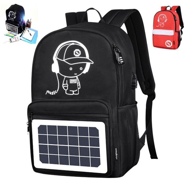 school bag with solar panel & anti theft lock