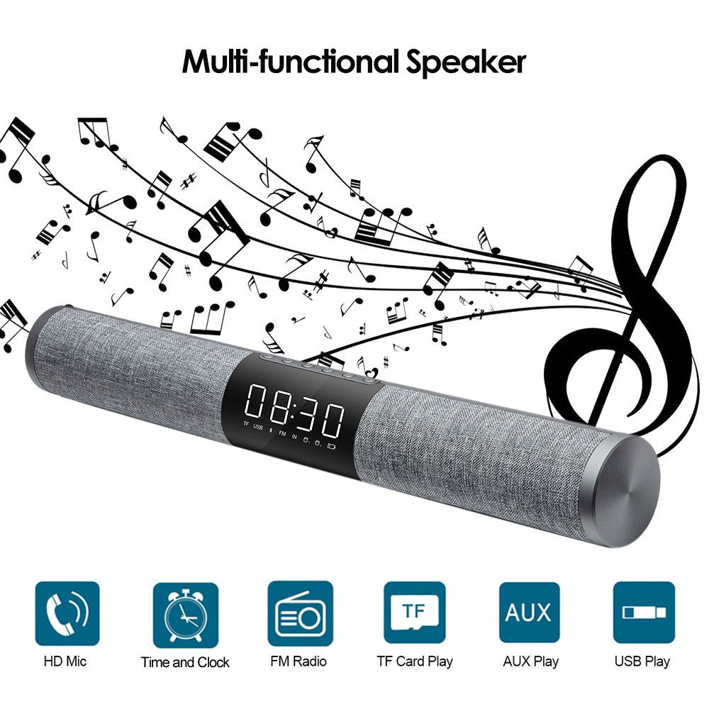 High sound quality Fabric Bluetooth sound bar wireless in cylinder-shape with HD Screen time & alarm