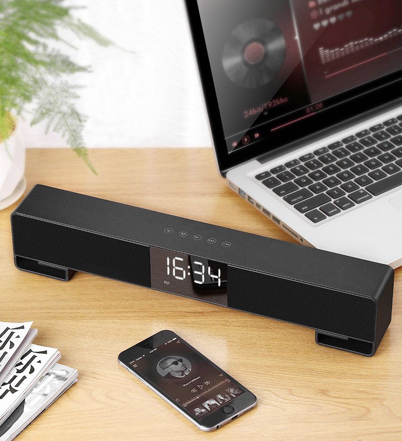 Alarm clock FM radio bluetooth speaker wireless soundbar with USB