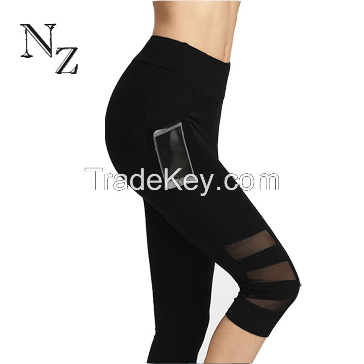 Wholesale Sexy Women Sports Capri Fitness Supplex High Waist Yoga Pants  With Pockets