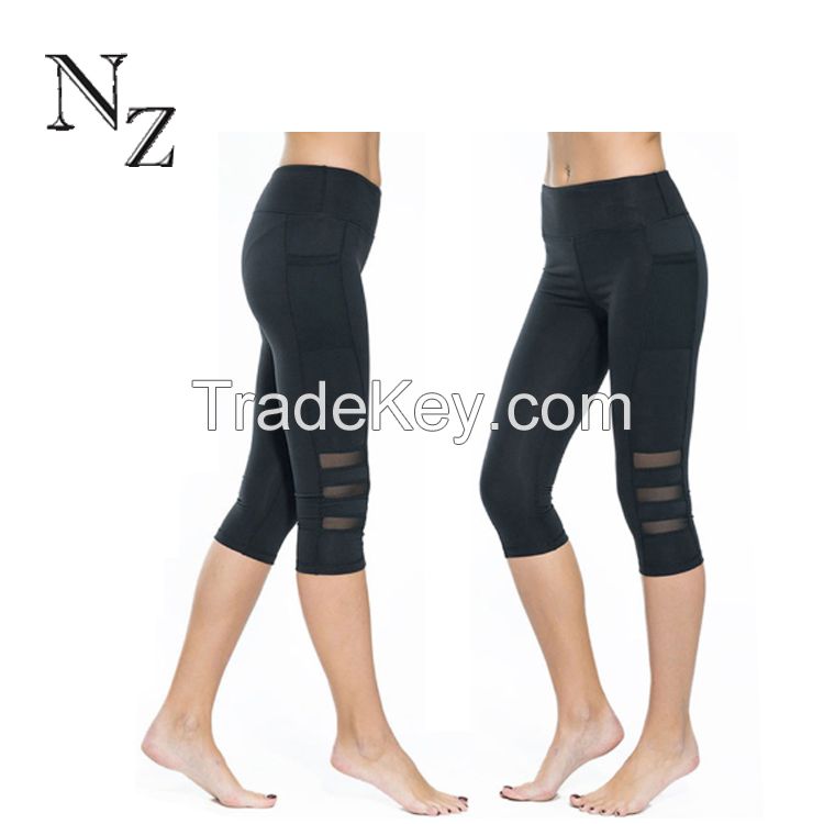 Wholesale Sexy Women Sports Capri Fitness Supplex High Waist Yoga Pants  With Pockets