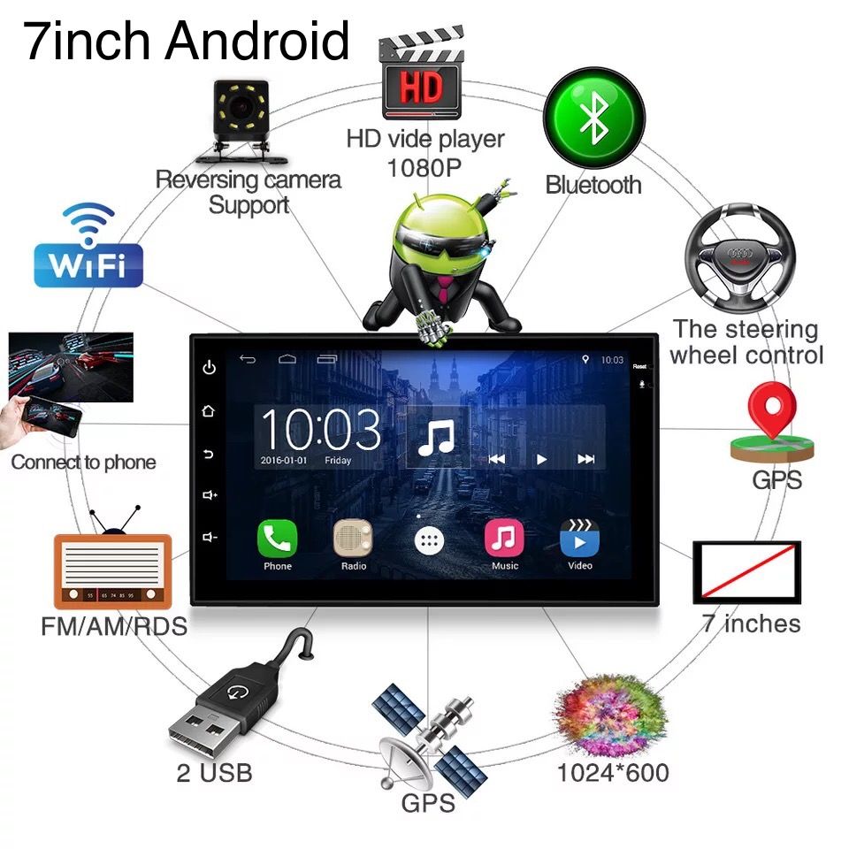 7 inch car universal android system, car video player, mirror link, mp5 player