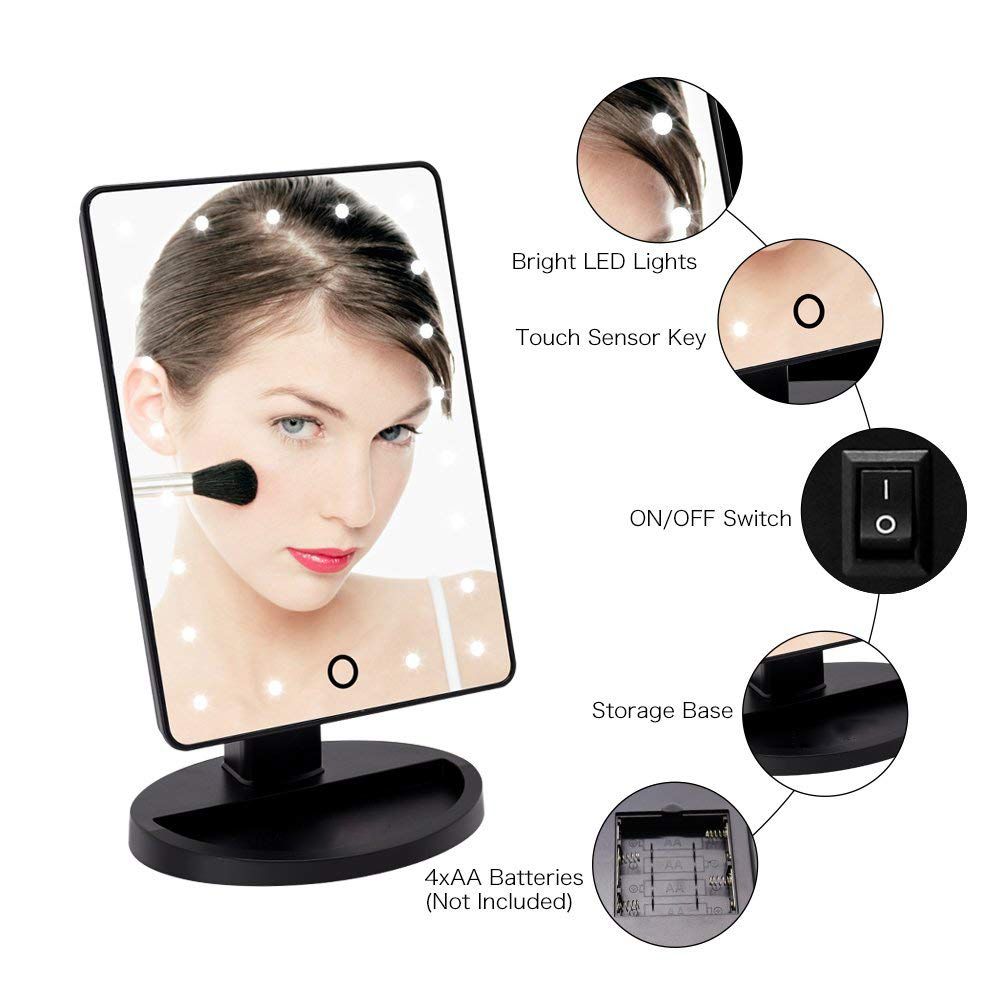 Makeup Mirror, 22 LED Lights and Touch Screen, Detachable 10X Magnification Spot Mirror, 360   Free Rotation, Battery Powered High Clarity Cosmetic Mirror MM138