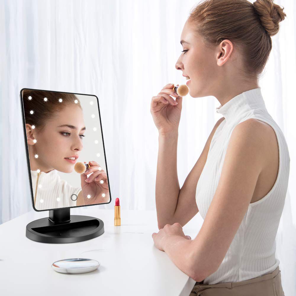 Makeup Mirror, 22 LED Lights and Touch Screen, Detachable 10X Magnification Spot Mirror, 360   Free Rotation, Battery Powered High Clarity Cosmetic Mirror MM138