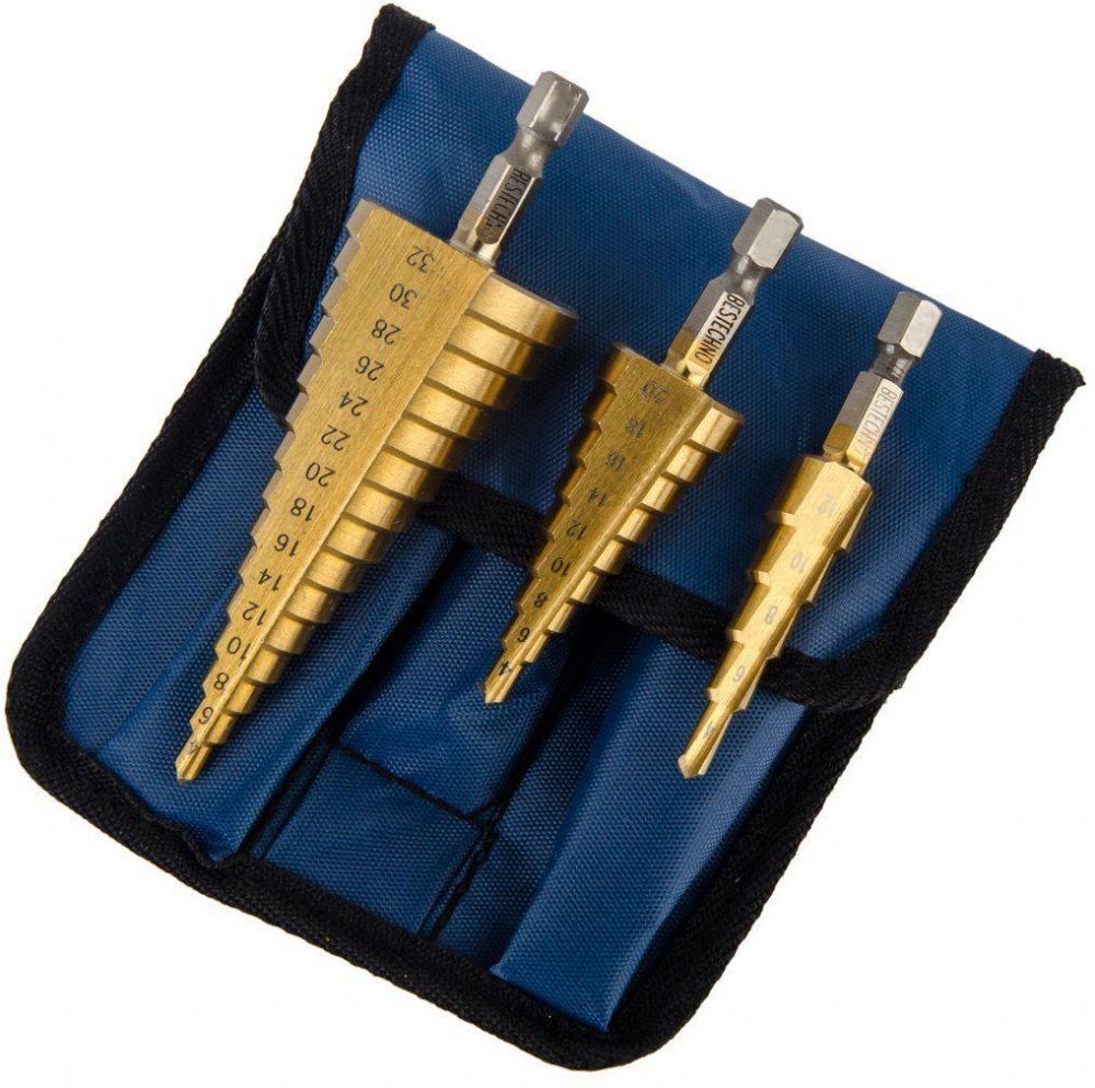 Titanium Step Drill Bit Set, High Speed Steel | 3-Piece Set | Total 28 Sizes   113