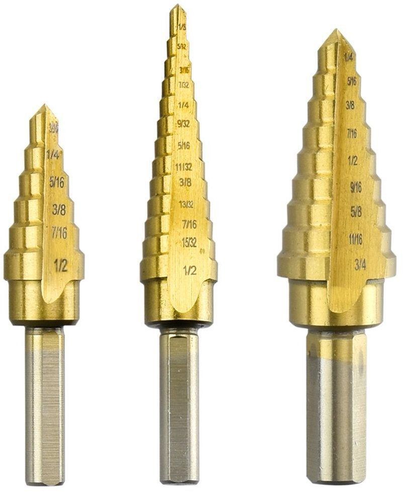 Titanium Step Drill Bit Set, High Speed Steel | 3-Piece Set | Total 28 Sizes   113