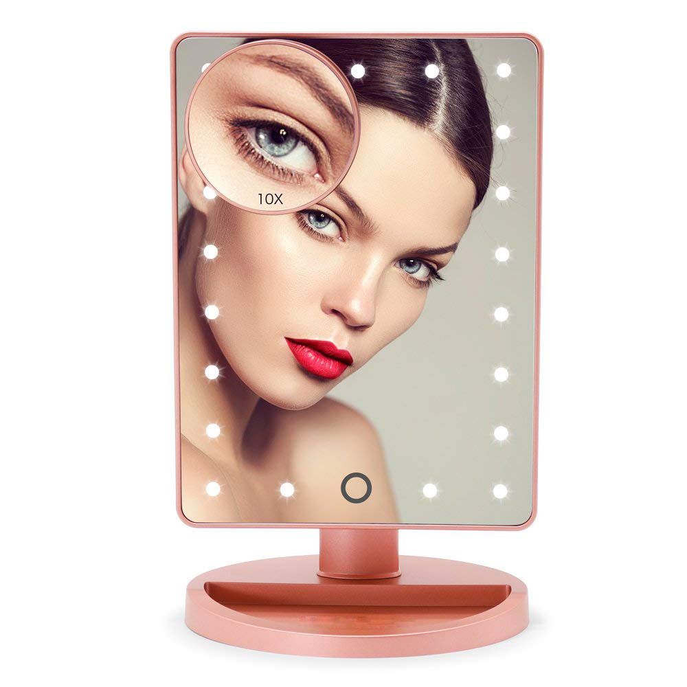 Makeup Mirror, 22 LED Lights and Touch Screen, 360   Free Rotation, Detachable 10X Magnification Spot Mirror, Battery Powered High Clarity Cosmetic Mirror  MM138