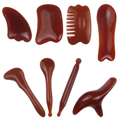 8pcs Chinese Gua Sha Scraping Massage Tool, Hand Made Buffalo Horn Guasha Scraper for Physical/Trigger Point Therapy,Facial/Anker/Neck/Mucle