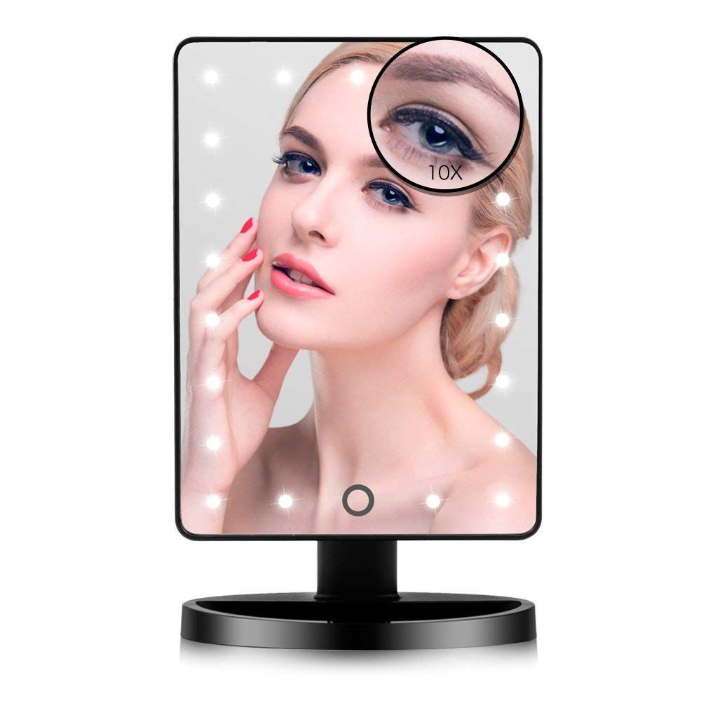 Makeup Mirror, 22 LED Lights and Touch Screen, Detachable 10X Magnification Spot Mirror, 360   Free Rotation, Battery Powered High Clarity Cosmetic Mirror MM138