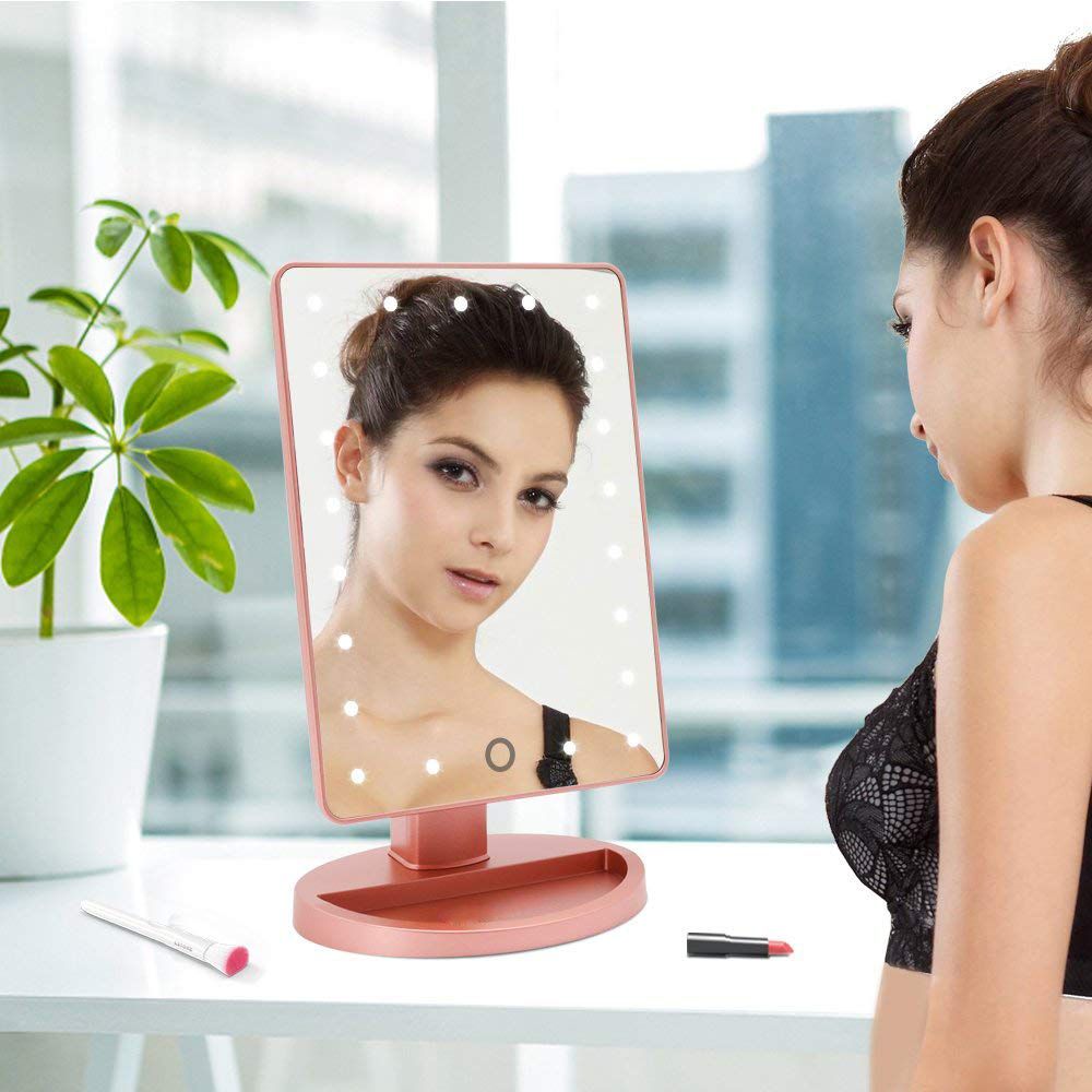 Makeup Mirror, 22 LED Lights and Touch Screen, 360Ã‚Â°Free Rotation, Detachable 10X Magnification Spot Mirror, Battery Powered High Clarity Cosmetic Mirror  MM138