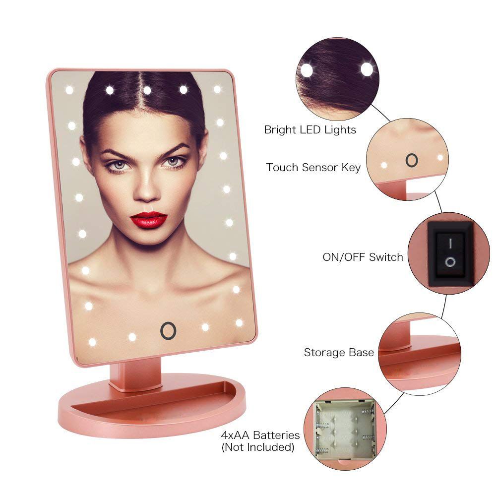 Makeup Mirror, 22 LED Lights and Touch Screen, 360   Free Rotation, Detachable 10X Magnification Spot Mirror, Battery Powered High Clarity Cosmetic Mirror  MM138