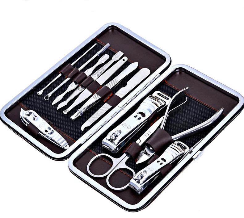 12pcs Manicure Set Pedicure Scissor Tweezer Knife Ear Pick Utility Nail Clipper Kit , Stainless Steel Nail Care Tool Set   ZT137