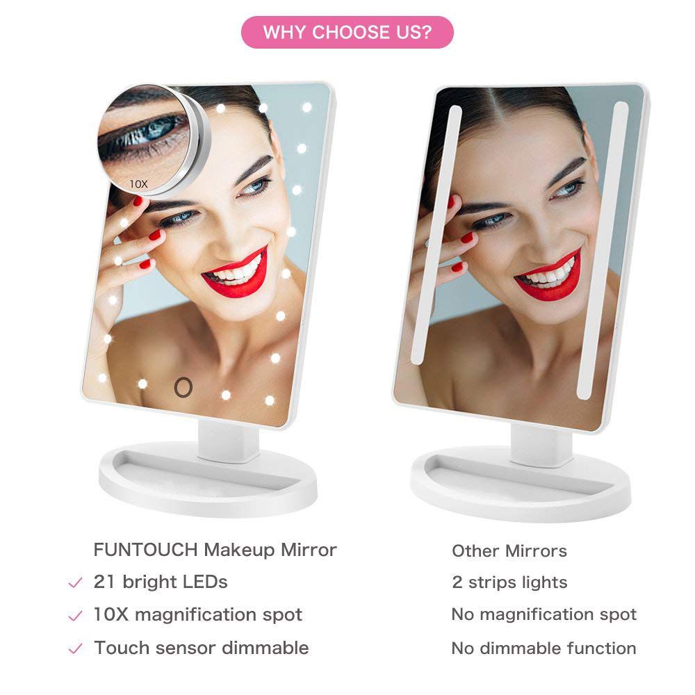 Makeup Mirror, 22 LED Lights and Touch Screen, 360Ã‚Â°Free Rotation, Detachable 10X Magnification Spot Mirror, Battery Powered High Clarity Cosmetic Mirror  MM138
