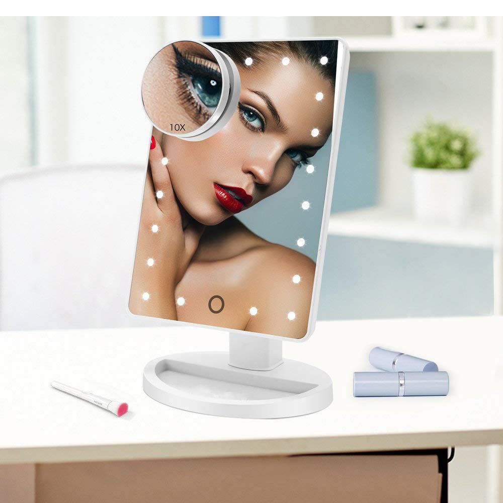 Makeup Mirror, 22 LED Lights and Touch Screen, 360   Free Rotation, Detachable 10X Magnification Spot Mirror, Battery Powered High Clarity Cosmetic Mirror  MM138