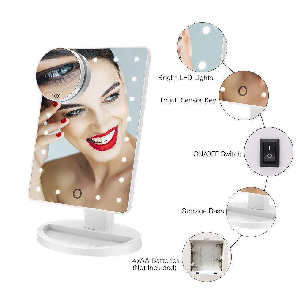 Makeup Mirror, 22 LED Lights and Touch Screen, 360Ã‚Â°Free Rotation, Detachable 10X Magnification Spot Mirror, Battery Powered High Clarity Cosmetic Mirror  MM138