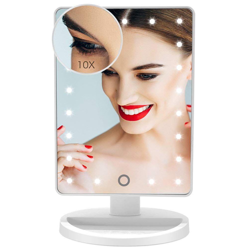 Makeup Mirror, 22 LED Lights and Touch Screen, 360   Free Rotation, Detachable 10X Magnification Spot Mirror, Battery Powered High Clarity Cosmetic Mirror  MM138