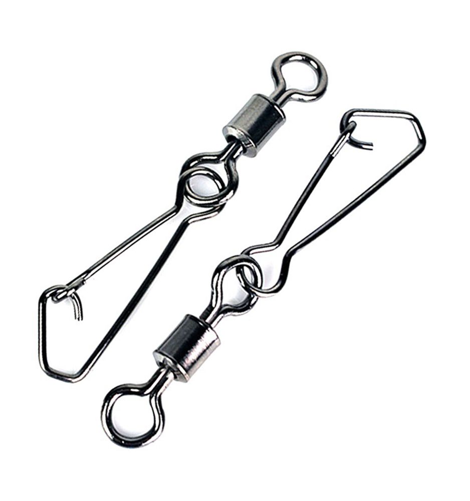 Fishing Duo-Lock Swivels Snap & 50pcs Fishing Rolling Ball Bearing Barrel Swivel with Safety Snap Connector, Stainless Steel Black Nickle Coated. DW123