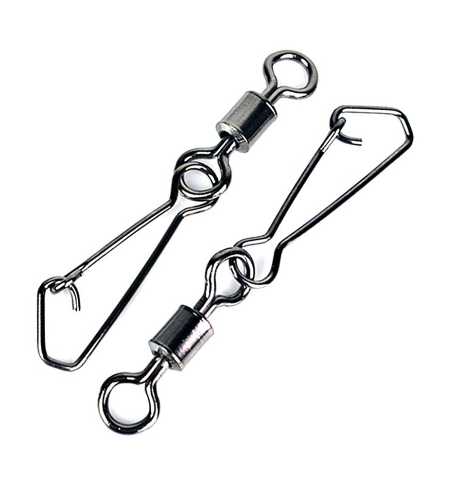 Fishing Duo-Lock Swivels Snap &amp; 50pcs Fishing Rolling Ball Bearing Barrel Swivel with Safety Snap Connector, Stainless Steel Black Nickle Coated. DW123