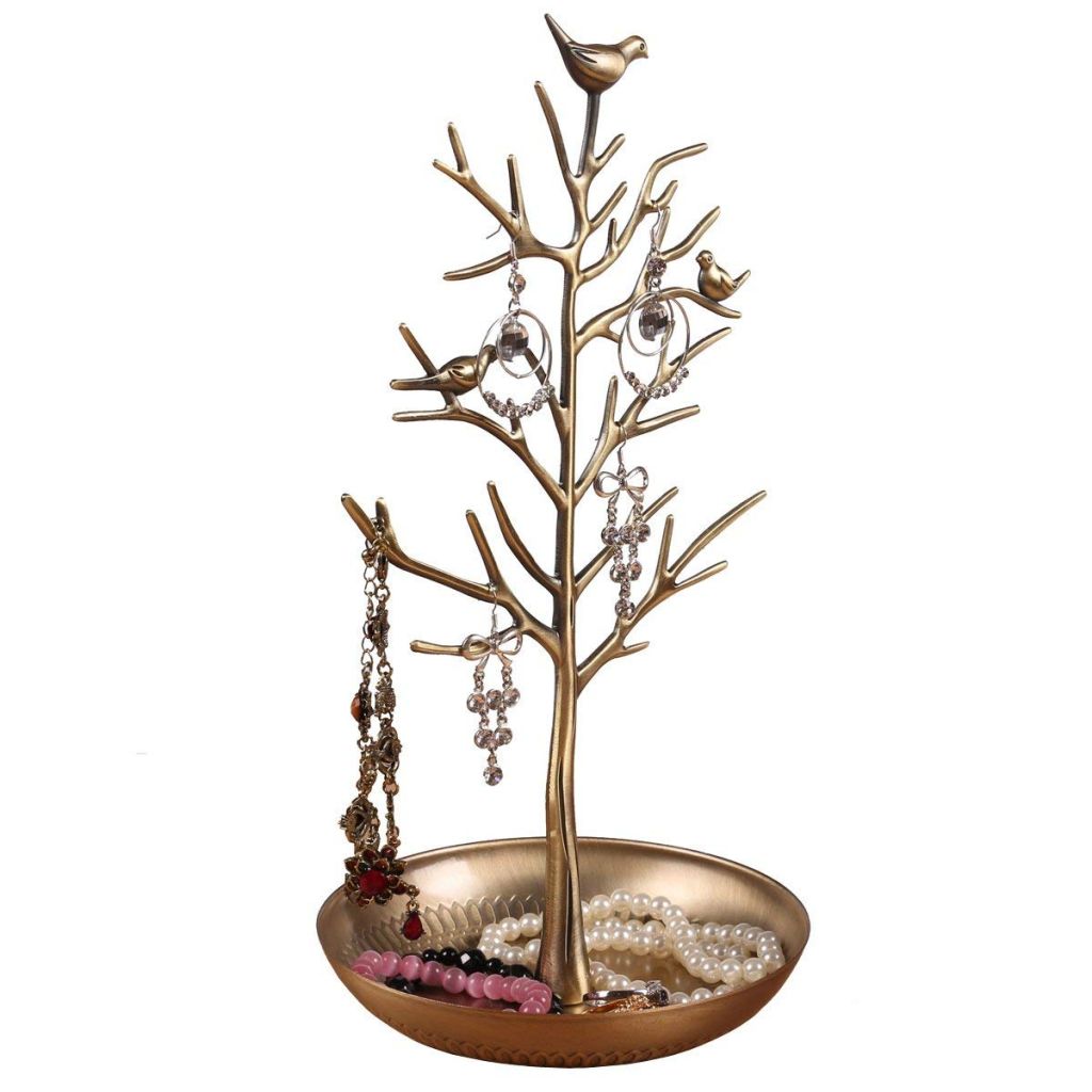 Cyan Birds Tree Jewelry Stand Display Earring Necklace Holder Organizer Rack Tower TW115