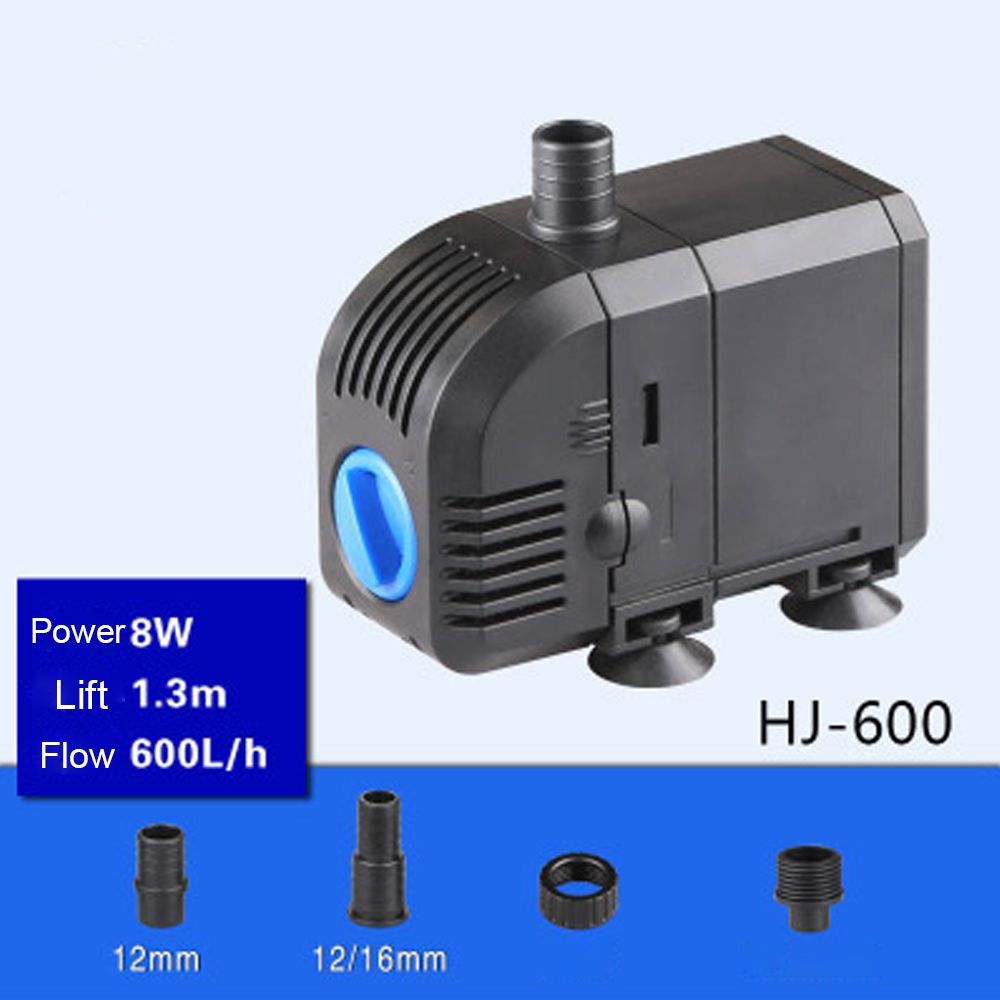 8W 600L/H  Lift 1.3m, Multi Function Submersible Fountain Pump for Aquarium - Black HJ600