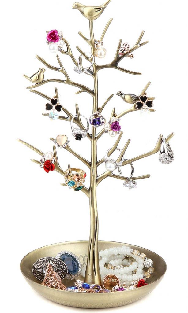 Cyan Birds Tree Jewelry Stand Display Earring Necklace Holder Organizer Rack Tower TW115