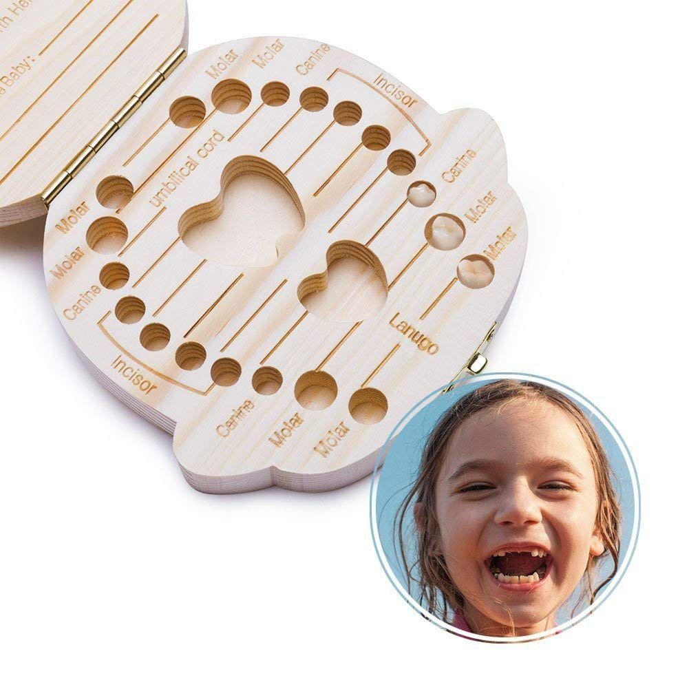 Wooden Kids Keepsake Organizer Gift for Baby Teeth, Cute Children Tooth Container with Tweezers to Keep The Childwood Memory TE002