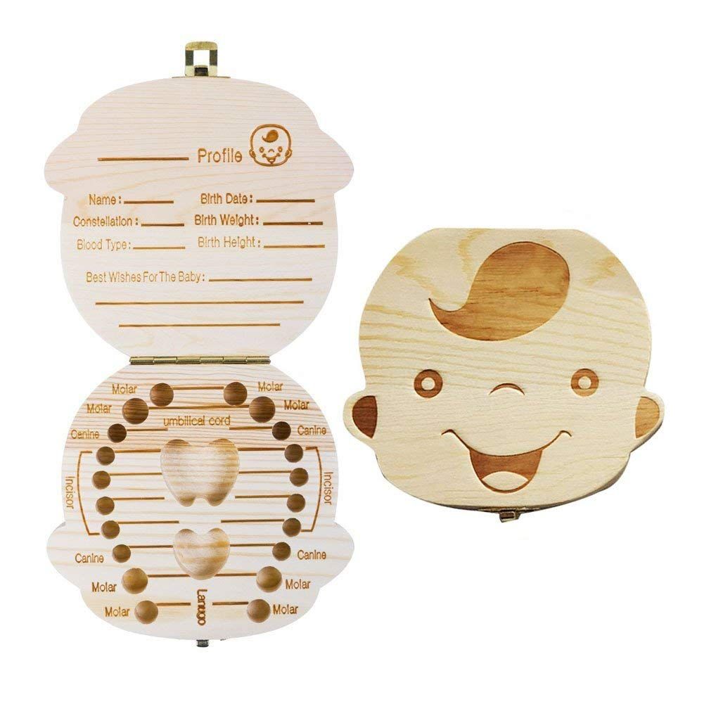 Wooden Kids Keepsake Organizer Gift for Baby Teeth, Cute Children Tooth Container with Tweezers to Keep The Childwood Memory TE002
