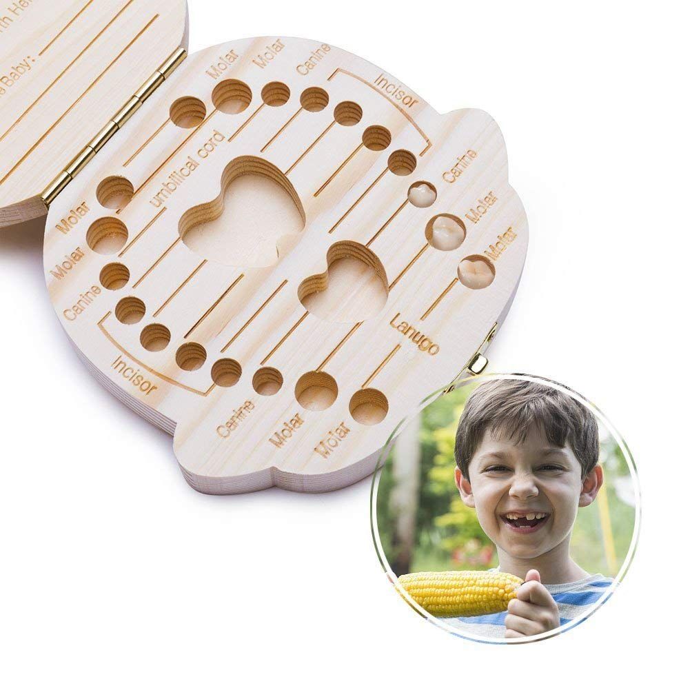 Wooden Kids Keepsake Organizer Gift for Baby Teeth, Cute Children Tooth Container with Tweezers to Keep The Childwood Memory TE002