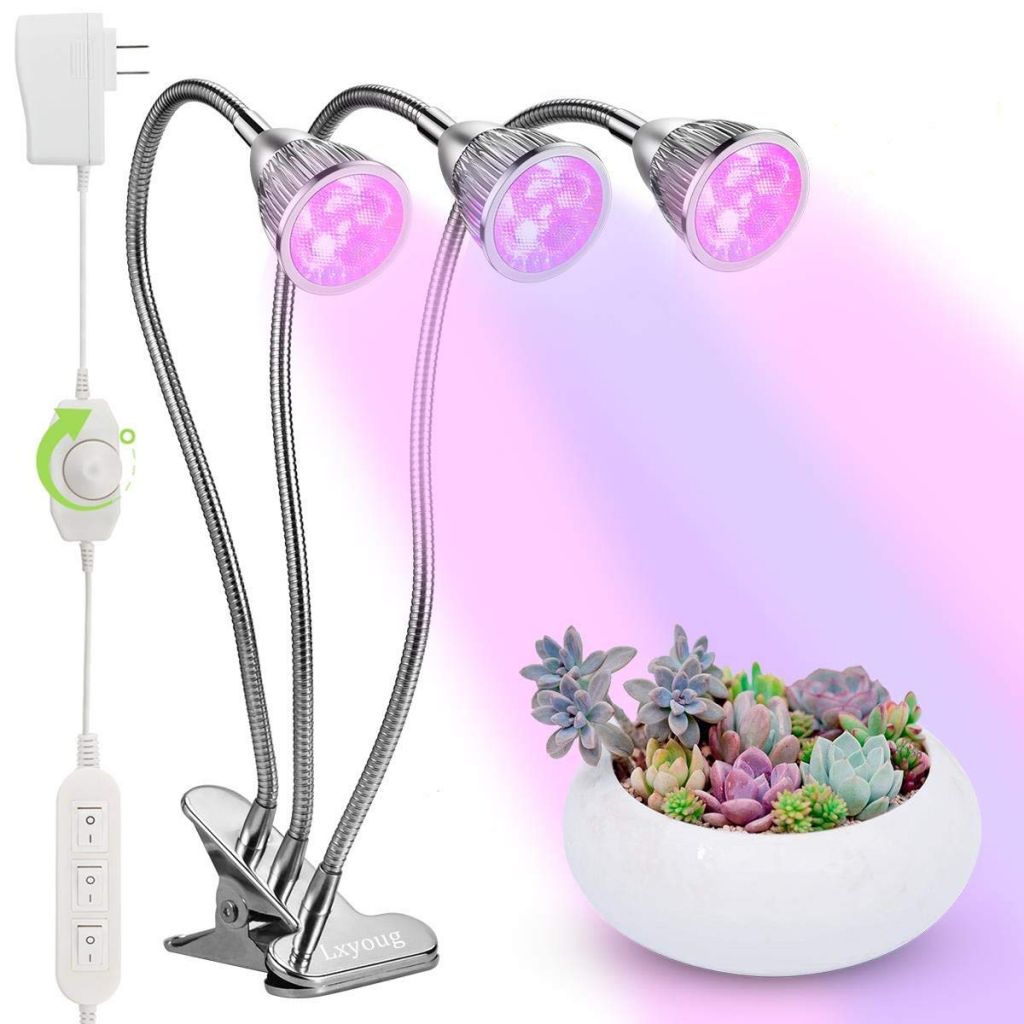 LED Grow Light,Grow Lights for Indoor Plants,Lxyoug Stepless Dimmable 15W 15LEDs Bulb Red Blue Spectrum,3-Head Divide Control Adjustable Gooseneck GT144