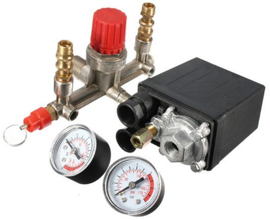 Air Compressor Pressure Valve Switch Manifold Relief Regulator Gauges 125PSI