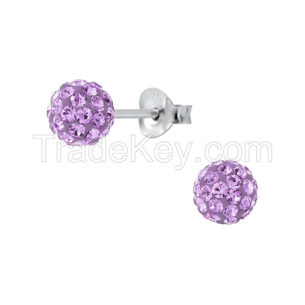 Crystal Ball Silver Stud Earrings