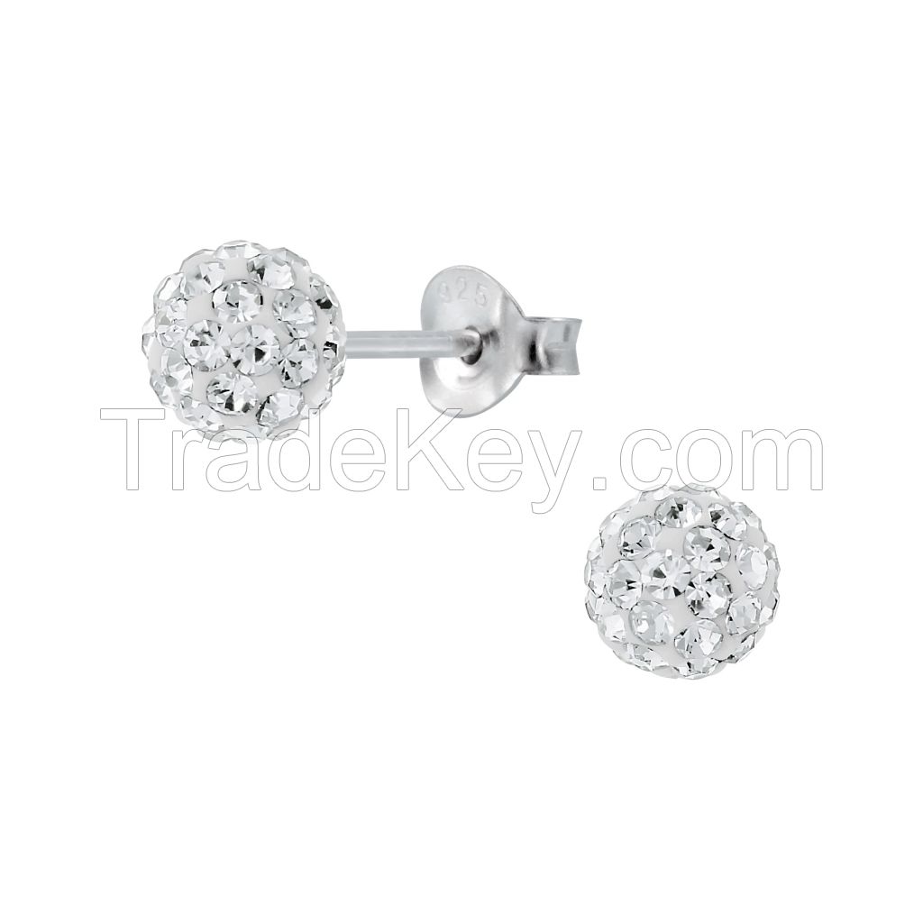 Crystal Ball Silver Stud Earrings