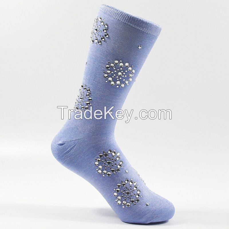 Crew socks with stone, Nylon socks, fashion sock, fashion apparel, women's socks