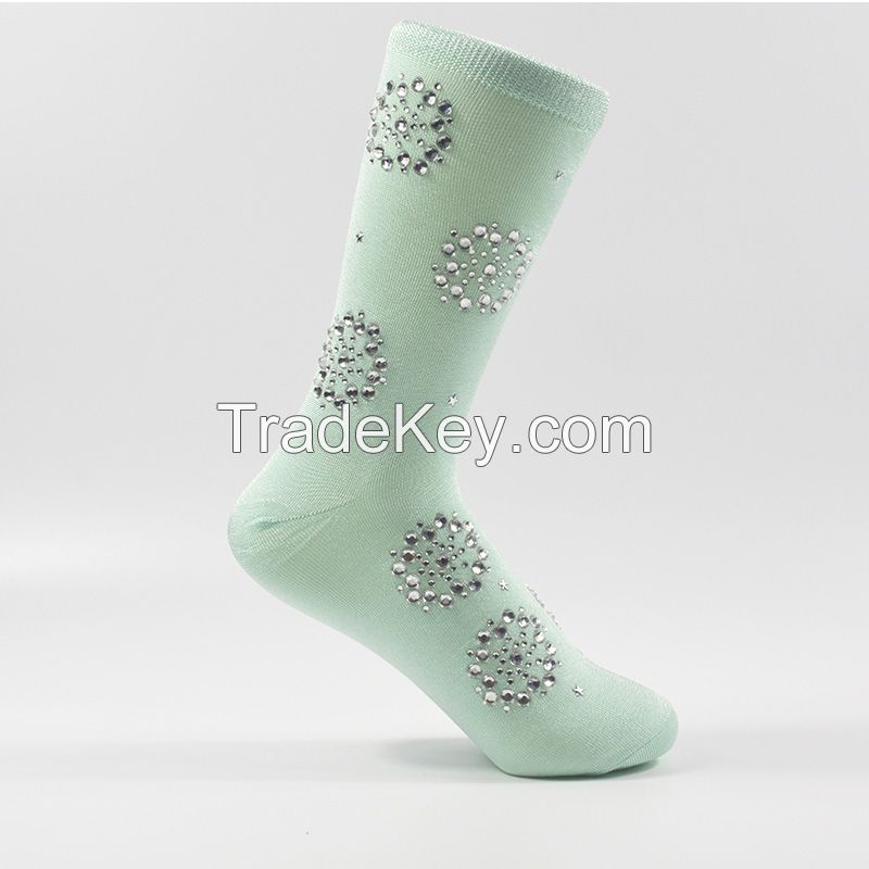 Crew socks with stone, Nylon socks, fashion sock, fashion apparel, women's socks