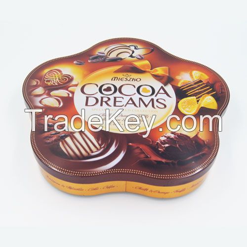 flower-shape chocolate tin box manufacture in China