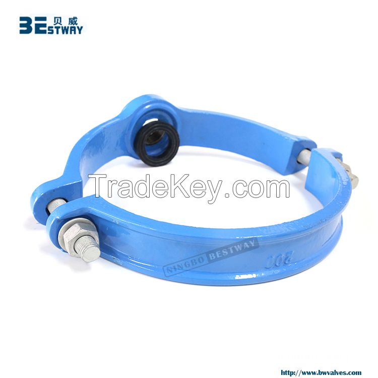 standard cast iron saddle clamp for PVC or PE pipes