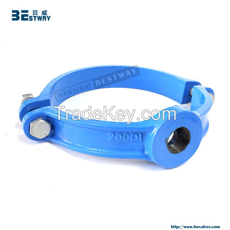standard cast iron saddle clamp for PVC or PE pipes