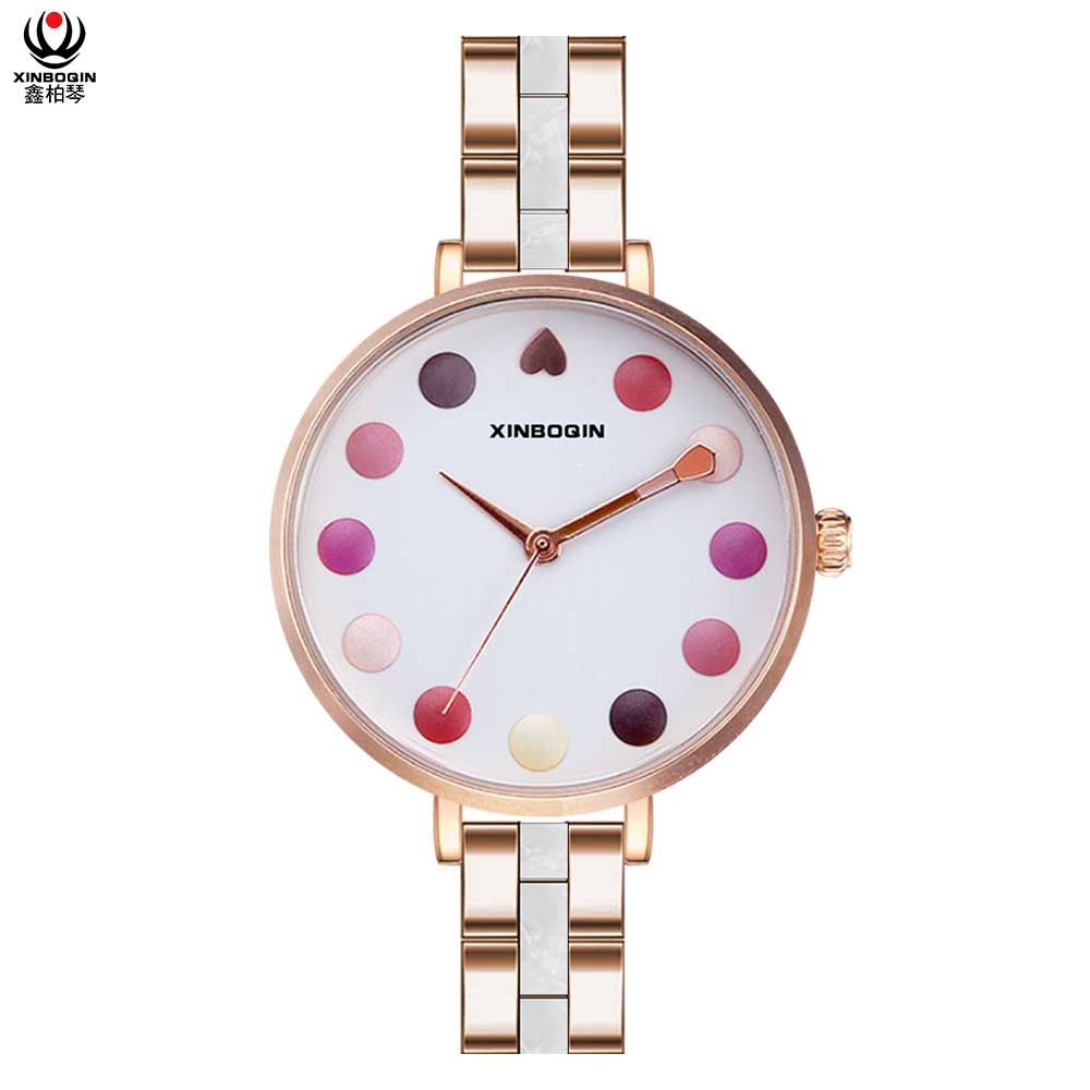 XINBOQIN Supplier Women Custom LOGO Tide Chinese Simple Fashion New Design 3atm Waterproof Japan Movt Quartz Stainless Steel Back Acetate Watch