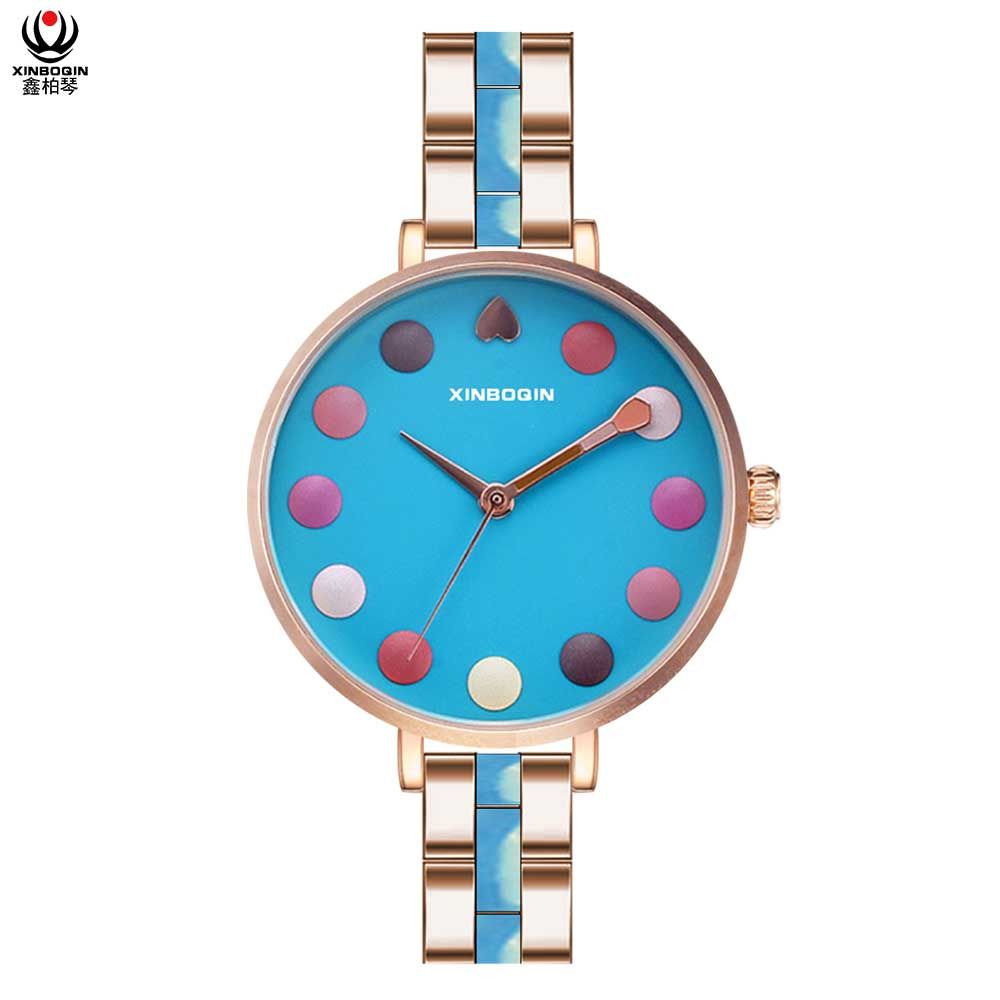 XINBOQIN Supplier Women Custom LOGO Tide Chinese Simple Fashion New Design 3atm Waterproof Japan Movt Quartz Stainless Steel Back Acetate Watch