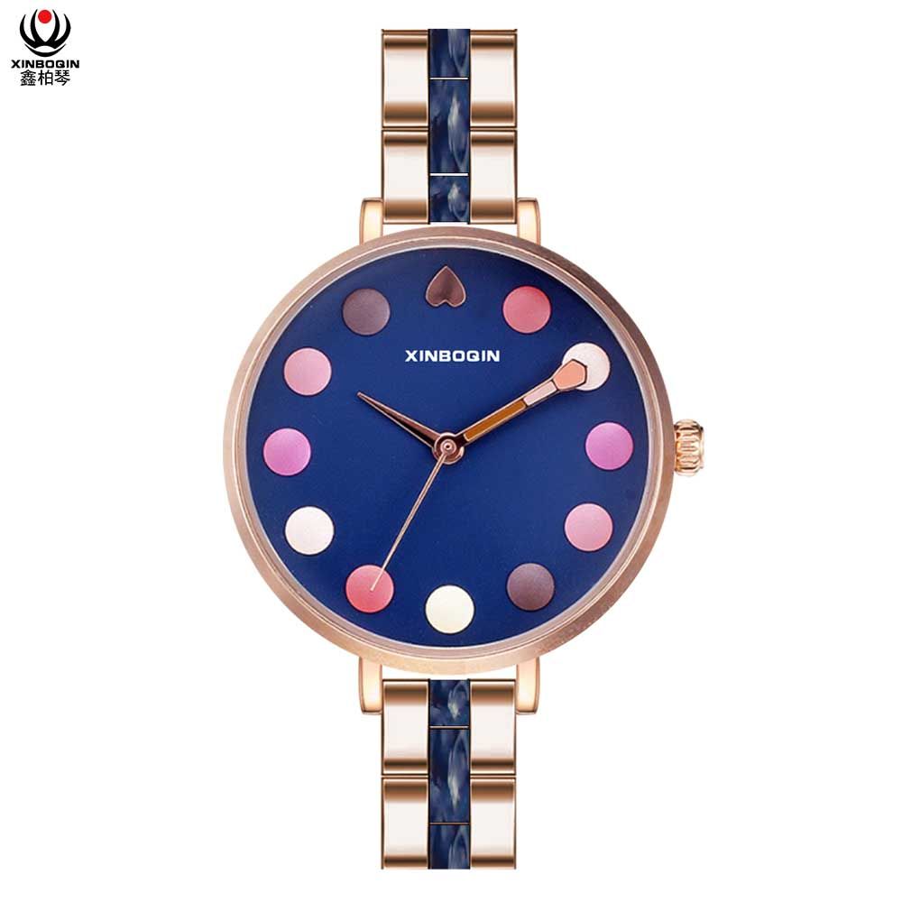 XINBOQIN Supplier Women Custom LOGO Tide Chinese Simple Fashion New Design 3atm Waterproof Japan Movt Quartz Stainless Steel Back Acetate Watch