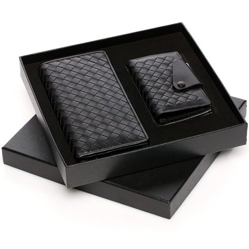 Black Long wallet for men leather wallet business gift box set with key holder