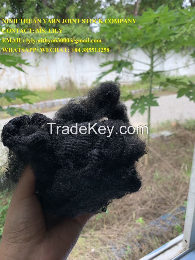 RECYCLED POLYESTER STAPLE FIBER 15D x 64MM NON SILICONE, COLOR BLACK