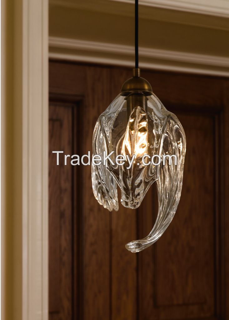 Designer Handblown Glass Light, 1 Light Pendant Lamp Art Deco