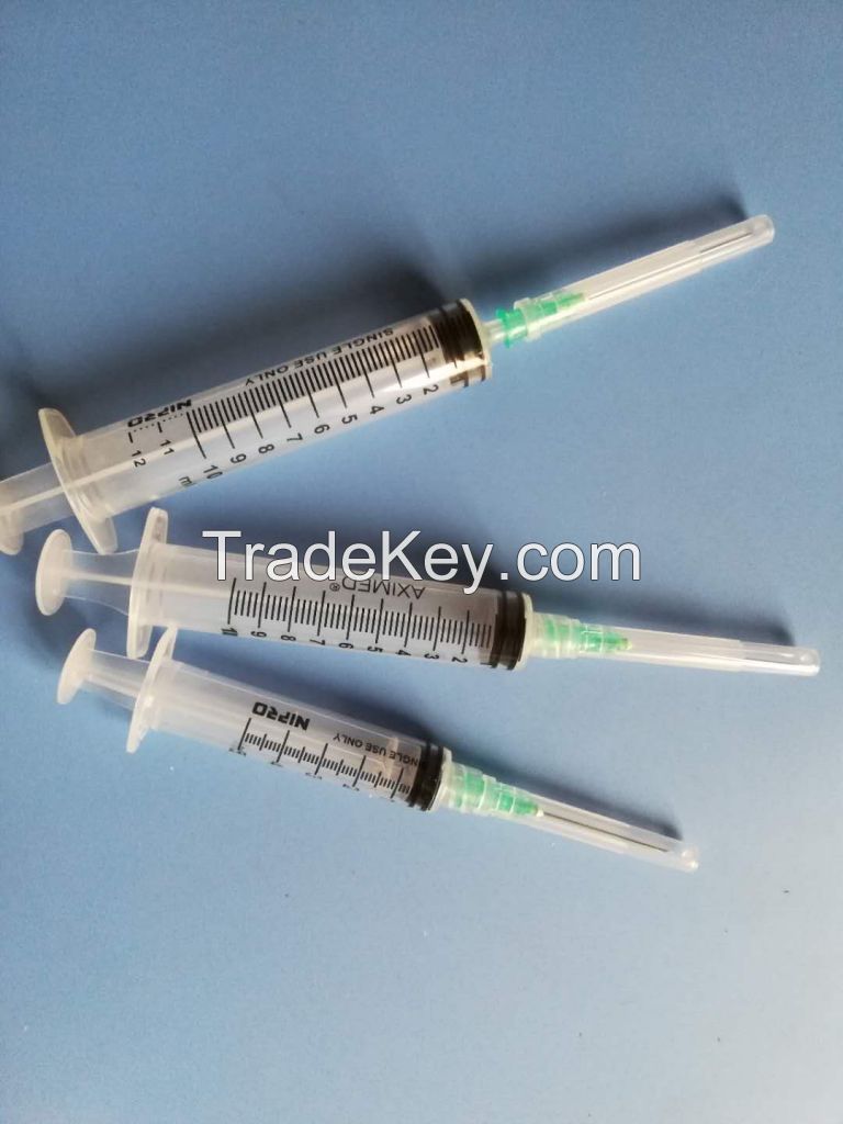 Disposable three parts syringe with needle for single use