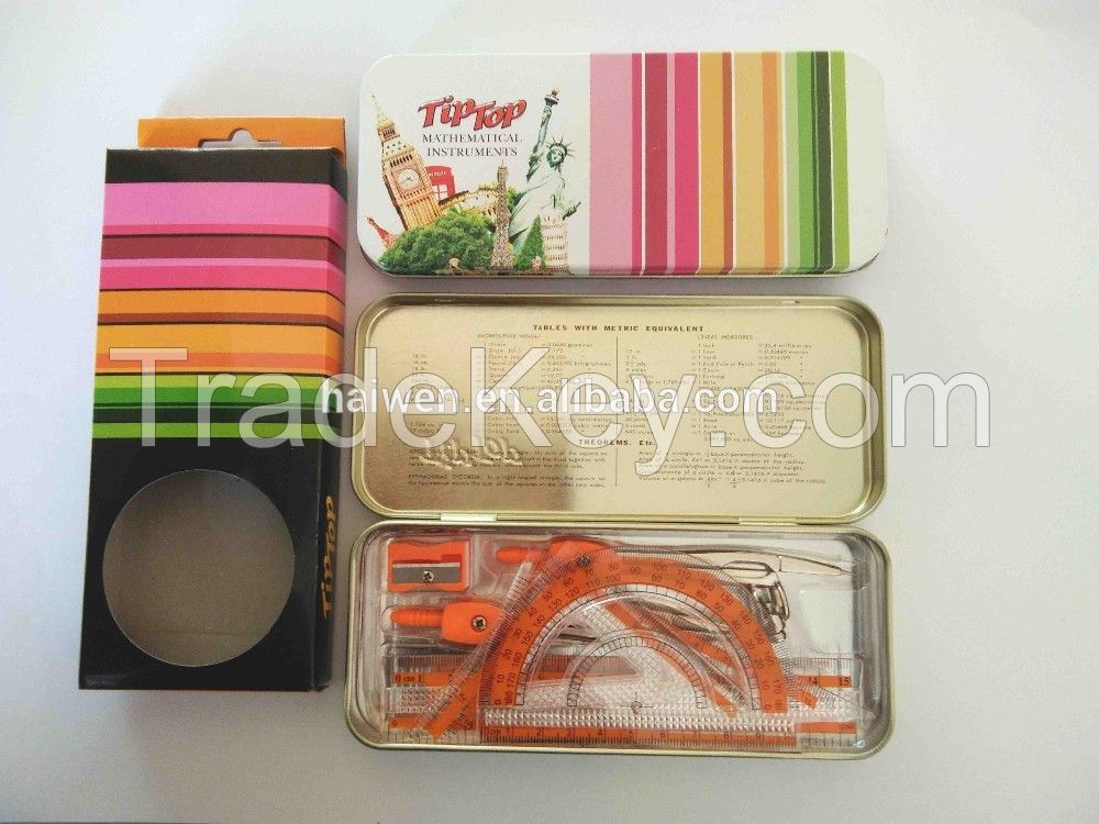 Tt425 High Quality School Supplies Tin Box Oxford Math Set,drawing Instrument Set