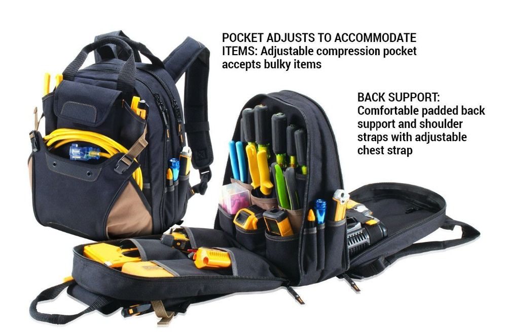 Tool Backpack With 48 Pockets And Padded Back Support