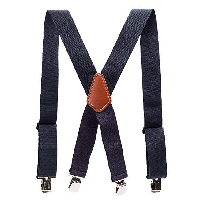 2 Inch Wide X-Back Suspender with Brown Middle Leather Patch