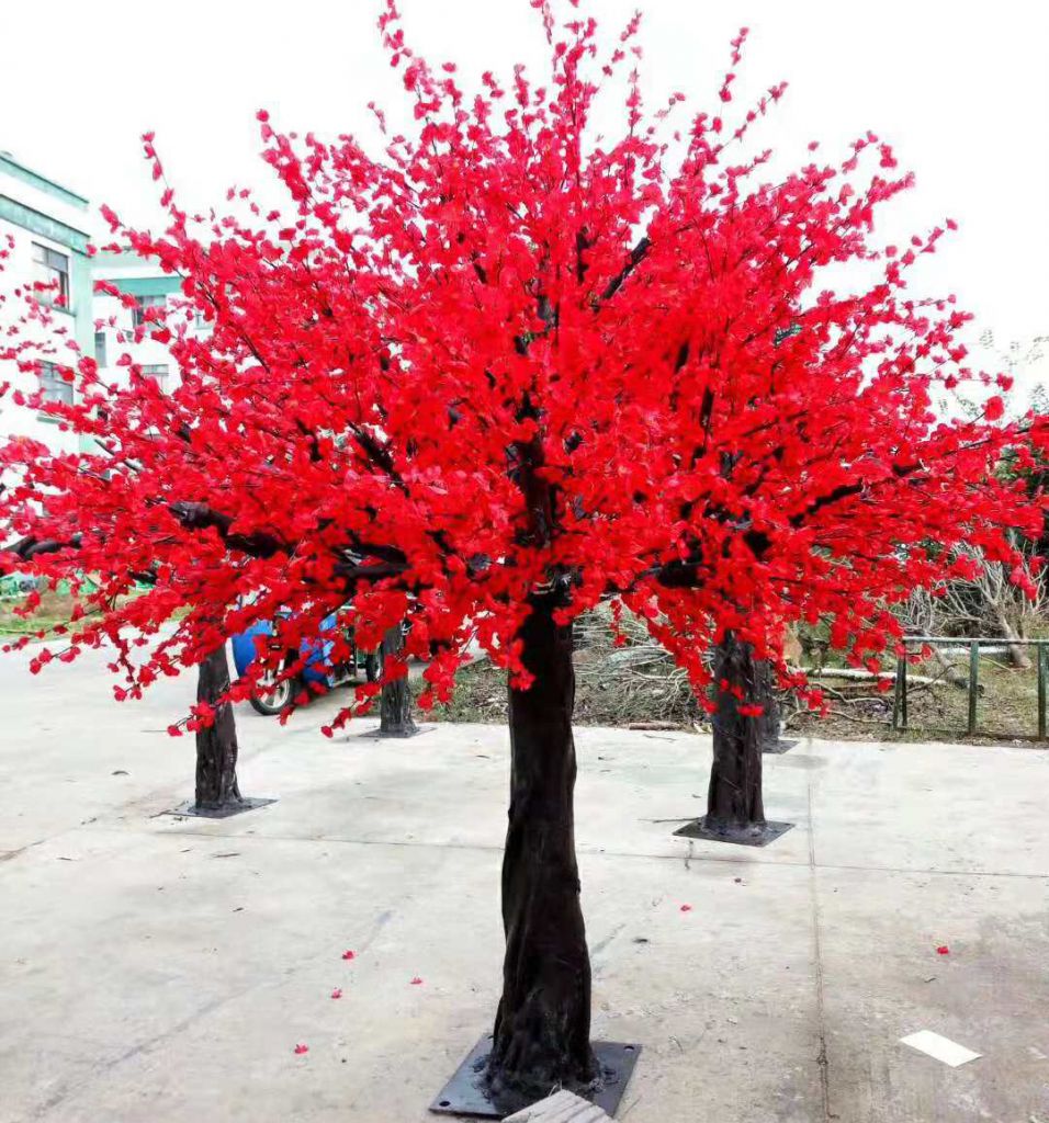 red colourful leaves artificial plum blossom tree with black trunk